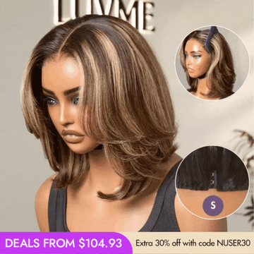 New Customers Only | Blonde Highlight Short Layered Bob Wig Glueless 5x5 Closure Pre-Cut Lace Wig All Head Sizes Fit Cap-16