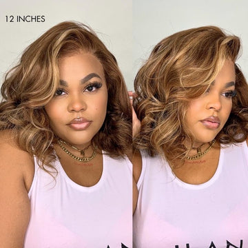 PreMax Wigs - Honey Blonde Highlight / Natural Black Bouncy Body Wave Glueless 13x4 Frontal Lace Human Hair Wig-13