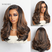 Brown Highlight Layered Haircut Wavy Glueless Minimalist HD Lace Wig Pre-Cut Lace-08