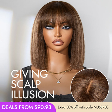 New Customers Only | Put On and Go Realistic Glueless Yaki Straight Bob with Bangs Minimalist Lace Wig 100% Human Hair-32