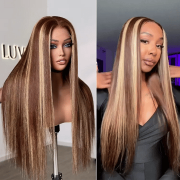 Honey Blonde Highlight Silky Straight Glueless 5x5 Closure HD Lace Long Wig-02