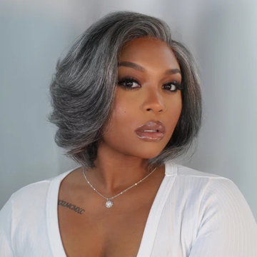 Exclusive Sale | Boss Vibe Salt & Pepper Layered Bob / Body Wave Glueless Pre-Cut Minimalist Lace Grey Wig-25