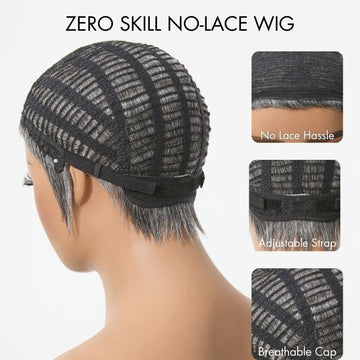 Salt & Pepper Glueless Throw On & Go Short Pixie Cut Wig with Bangs Breathable Cap Grey Wig - US Only-06