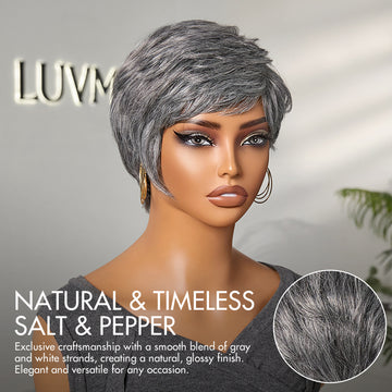 Salt & Pepper Glueless Throw On & Go Short Pixie Cut Wig with Bangs Breathable Cap Grey Wig - US Only-02