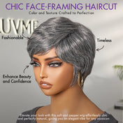 Salt & Pepper Glueless Throw On & Go Short Pixie Cut Wig with Bangs Breathable Cap Grey Wig - US Only-03
