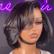 Exclusive Discount | Super Natural C Part Natural Black / Blonde Highlight Glueless Lace Bob Wig 100% Human Hair | Fits All Face Shapes-05
