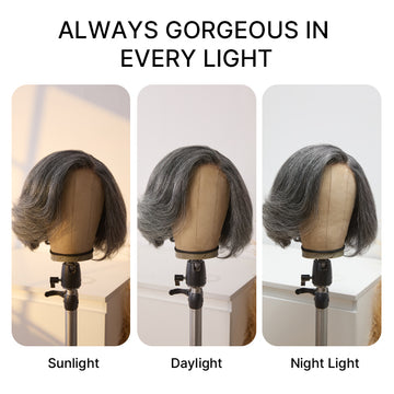Boss Vibe Salt & Pepper Layered Bob / Body Wave Glueless Pre-Cut Minimalist Lace Grey Wig-29