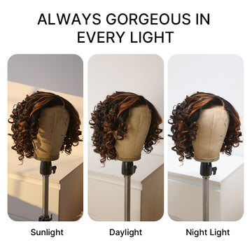 Effortless Elegance Copper Highlight / Natural Black Bouncy Curl Wig Minimalist HD Lace Glueless Wig Pre-Cut Lace-31