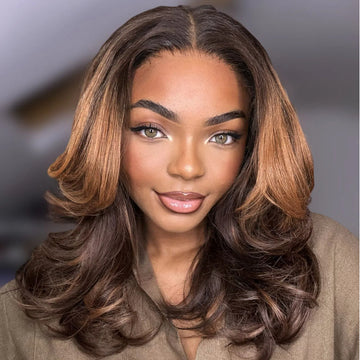 Crazy Wednesday | Brown Highlight Middle Part Effortlessly Chic Layered Haircut Wavy Glueless HD Minimalist Lace Short Wig-28