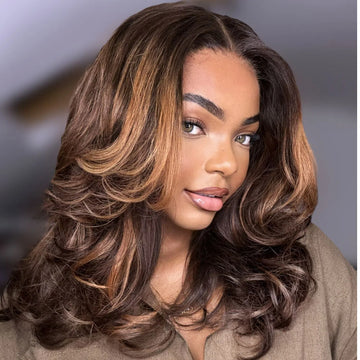 Crazy Wednesday | Brown Highlight Middle Part Effortlessly Chic Layered Haircut Wavy Glueless HD Minimalist Lace Short Wig-27
