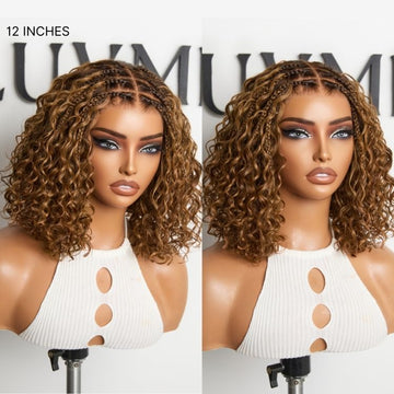 Ombre Brown Highlight Boho Braids Deep Curly Glueless 5x5 Closure Pre-Cut Lace Short Curly Wig 100% Human Hair-03