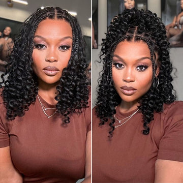 Readitress™ HD Full Lace Knotless Boho Curls Braided Bob Wig Flexi Fit Invisi Drawstring Cap-35