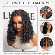 Readitress™ HD Full Lace Knotless Boho Curls Braided Bob Wig Flexi Fit Invisi Drawstring Cap-36