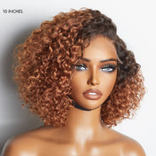 US ONLY | Non-Returnable | 10 Inches Ombre Brown Curly Minimalist HD Lace Glueless Side Part Wig 100% Human Hair-03