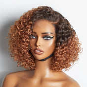 US ONLY | Non-Returnable | 10 Inches Ombre Brown Curly Minimalist HD Lace Glueless Side Part Wig 100% Human Hair-05