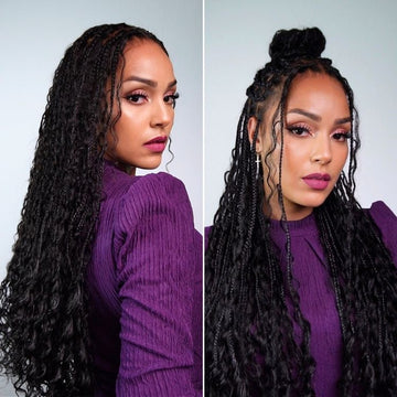 Readitress™ Light Weight Flexi-Fit Invisi Drawstring Cap Full Lace Knotless Boho Curls Braided Long Wig Super Natural Scalp - US Only-51