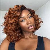 US ONLY | Non-Returnable | 12 Inches Ginger Ombre Bouncy Curly Glueless Minimalist HD Lace Short Wig 100% Human Hair-07