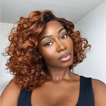 US ONLY | Non-Returnable | 12 Inches Ginger Ombre Bouncy Curly Glueless Minimalist HD Lace Short Wig 100% Human Hair-07