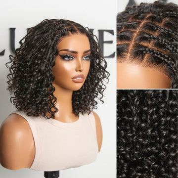 Readitress™ Boho Braids Deep Curly Glueless 5x5 Closure Lace with Braided Top Human Hair Wig Pre-Cut Lace-63