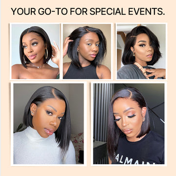 NatureMAX™ Silky Blunt Cut Bob Glueless Ear-to-ear 13x4 HD Lace Front Wig Pre-Cut Lace Flexi-Fit Drawstring Cap-15