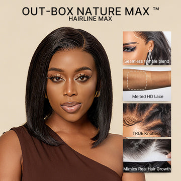 NatureMAX™ Silky Blunt Cut Bob Glueless Ear-to-ear 13x4 HD Lace Front Wig Pre-Cut Lace Flexi-Fit Drawstring Cap-11