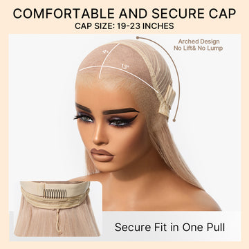 NatureMAX™ 180% Density Ash Blonde Silky Straight Glueless Ear-to-ear 13x4 HD Lace Front Wig Pre-Cut Lace Flexi-Fit Drawstring Cap-17