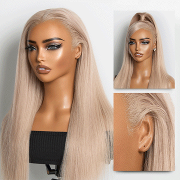 NatureMAX™ 180% Density Ash Blonde Silky Straight Glueless Ear-to-ear 13x4 HD Lace Front Wig Pre-Cut Lace Flexi-Fit Drawstring Cap-14