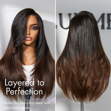 Luvme All-Day Comfort™ Wig 180% Density Ombre Brown Layered Light Yaki Straight Glueless 7x6 Closure HD Lace Human Hair Long Wig Pre-Cut Lace-26