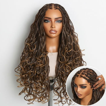 Readitress™ Ombre Honey Blonde French Curl Knotless Boho Braids HD Full Lace Long Wig Flexi Fit Invisi Drawstring Cap - US Only-33
