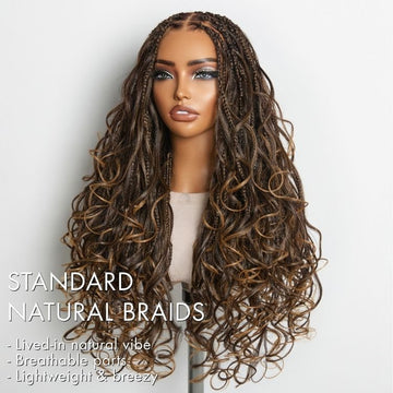 Readitress™ Ombre Honey Blonde French Curl Knotless Boho Braids HD Full Lace Long Wig Flexi Fit Invisi Drawstring Cap - US Only-37