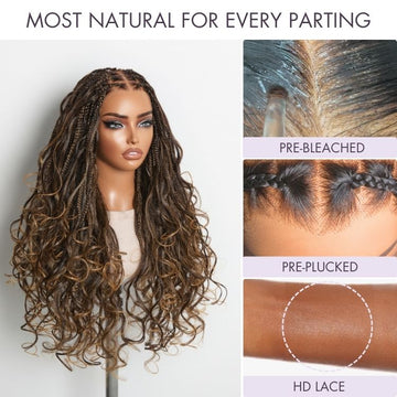 Readitress™ Ombre Honey Blonde French Curl Knotless Boho Braids HD Full Lace Long Wig Flexi Fit Invisi Drawstring Cap - US Only-35