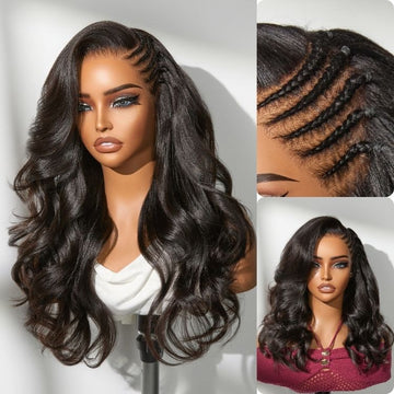 Side Braided Yaki Straight Glueless Ear-to-ear 13x6 Frontal HD Lace Wig Human Hair Flexi-Fit Drawstring Cap-01