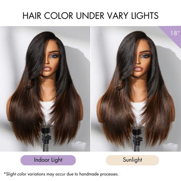 Luvme All-Day Comfort™ Wig 180% Density Ombre Brown Layered Light Yaki Straight Glueless 7x6 Closure HD Lace Human Hair Long Wig Pre-Cut Lace-30
