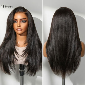 Luvme All-Day Comfort™ Wig 180% Density Layered Light Yaki Straight / Loose Body Wave Glueless 7x6 Closure HD Lace Human Hair Wig Pre-Cut Lace-50