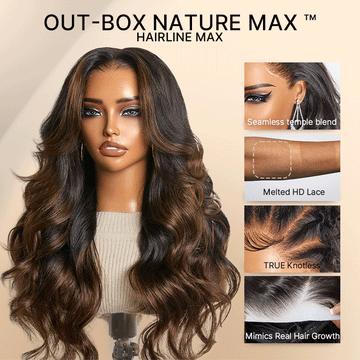 NatureMAX 200% Density Ombre Brown Loose Wave Glueless 13x6 HD Lace Front Wig Human Hair Pre-Cut Lace Flexi-Fit Drawstring Cap-02