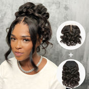 Body Wave Updo Hairpiece with Clip-In 5x5 Lace Closure Bangs and Drawstring Ponytail Quick & Easy-01