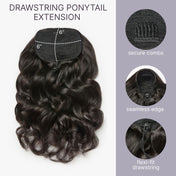 Body Wave Updo Hairpiece with Clip-In 5x5 Lace Closure Bangs and Drawstring Ponytail Quick & Easy-05