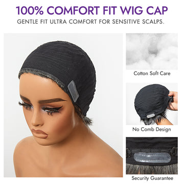 Throw On & Go Salt & Pepper Short Pixie Cut Glueless Wig with Bangs 100% Human Hair Ultra Comfort Cotton Cap Hair Loss Friendly-05