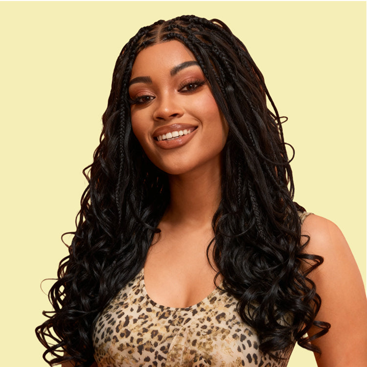 French Curl Knotless Boho Braids HD Full Lace Long Wig Flexi Fit Invisi Drawstring Cap - US Only-06