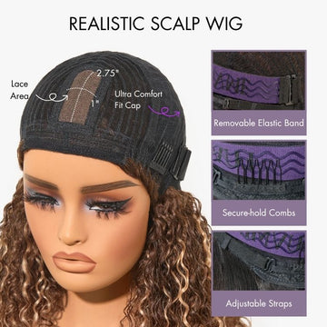 Put On and Go Blonde Highlight Yaki Straight Blunt Cut Bob Glueless Minimalist Lace Short Wig with Bangs-09