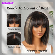 Put On and Go Blonde Highlight Yaki Straight Blunt Cut Bob Glueless Minimalist Lace Short Wig with Bangs-03