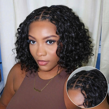 Readitress™ Boho Braids Deep Curly Glueless 5x5 Closure Lace with Braided Top Human Hair Wig Pre-Cut Lace-70