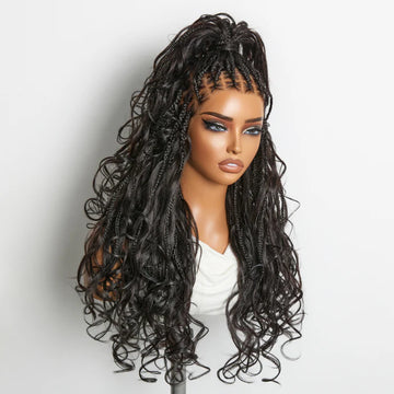 Readitress™ Ombre Honey Blonde French Curl Knotless Boho Braids HD Full Lace Long Wig Flexi Fit Invisi Drawstring Cap - US Only-42