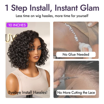Ready to Go Water Wave Short Curly Bob Wig Glueless Minimalist HD Lace Wig Pre-Cut Lace-16