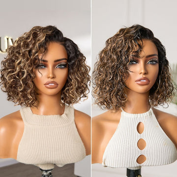Ready to Go Blonde Highlight Water Wave Short Curly Bob Wig Glueless Minimalist HD Lace Wig Pre-Cut Lace-01