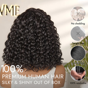 Ready to Go Blonde Highlight / Natural Black Water Wave Short Curly Bob Wig Glueless Minimalist HD Lace Wig Pre-Cut Lace-15
