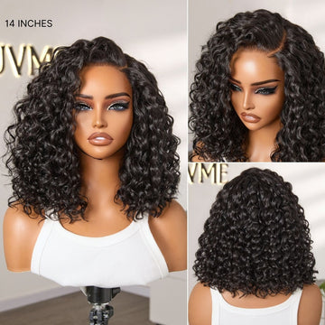 Ready to Go Blonde Highlight / Natural Black Water Wave Short Curly Bob Wig Glueless Minimalist HD Lace Wig Pre-Cut Lace-18