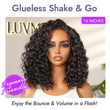 Ready to Go Blonde Highlight / Natural Black Water Wave Short Curly Bob Wig Glueless Minimalist HD Lace Wig Pre-Cut Lace-14
