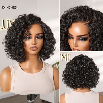 Ready to Go Blonde Highlight / Natural Black Water Wave Short Curly Bob Wig Glueless Minimalist HD Lace Wig Pre-Cut Lace-17