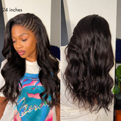 Readitress™ Side Braided Yaki Body Wave Glueless Ear-to-ear 13x6 Frontal HD Lace Wig Human Hair Flexi-Fit Drawstring Cap-08